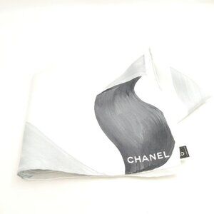 Chanel Silk Twill Scarf Gray CC Logo